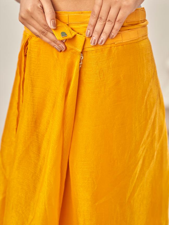Ready to wear Yellow colored jimmy choo saree with embellished lace border